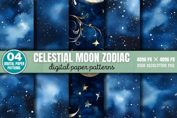 Elevating Brand Aesthetics with Celestial Moon Zodiac Digital Paper Back Designs