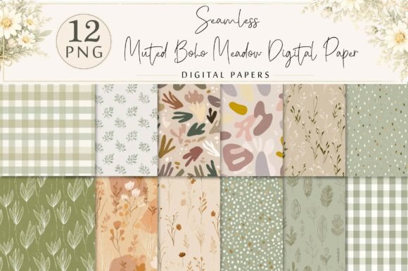 Muted Boho Meadow Digital Paper for Creators