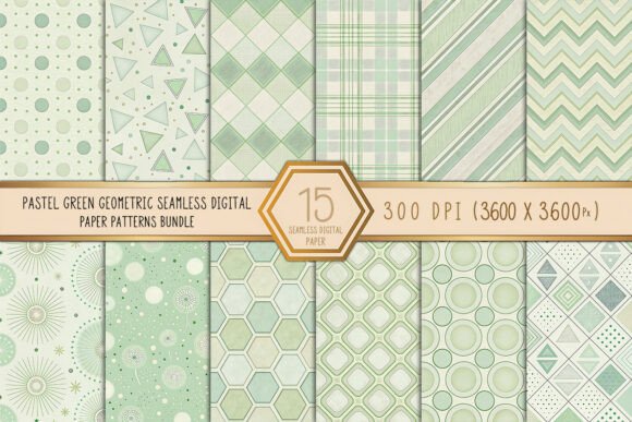 Pastel Green Geometric Seamless Patterns for Design