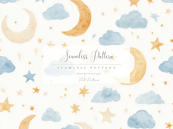 Sleepy Moon and Stars Seamless Pattern for Kids