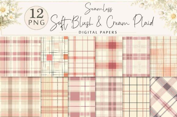 Soft Blush Cream Plaid Digital Paper for Modern Designs