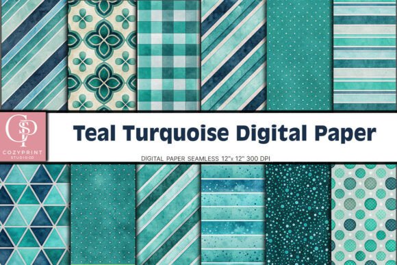 Teal Turquoise Digital Paper for Creative Projects